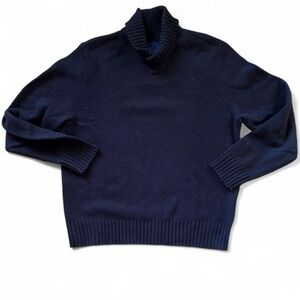 Martin + Osa Dark Blue Long Sleeve Ribbed Open Turtleneck Sweater w ribbed hem